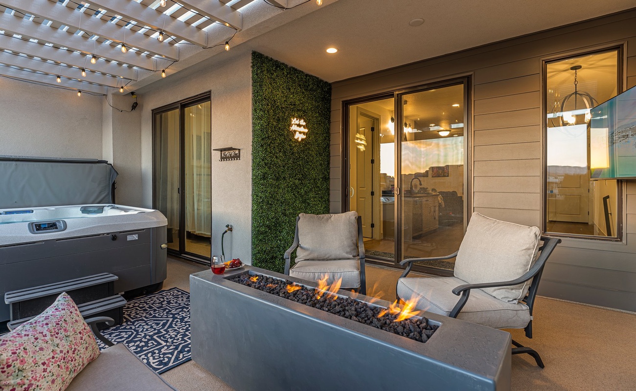 Patio Seating and Fire Table, Private Hot Tub