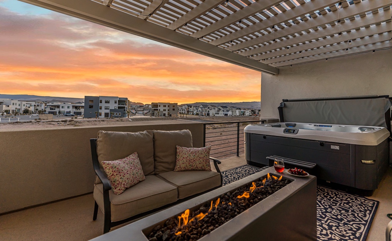 Patio Seating and Fire Table, Private Hot Tub