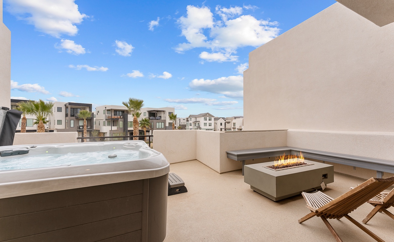 Balcony with Hot Tub and Firepit