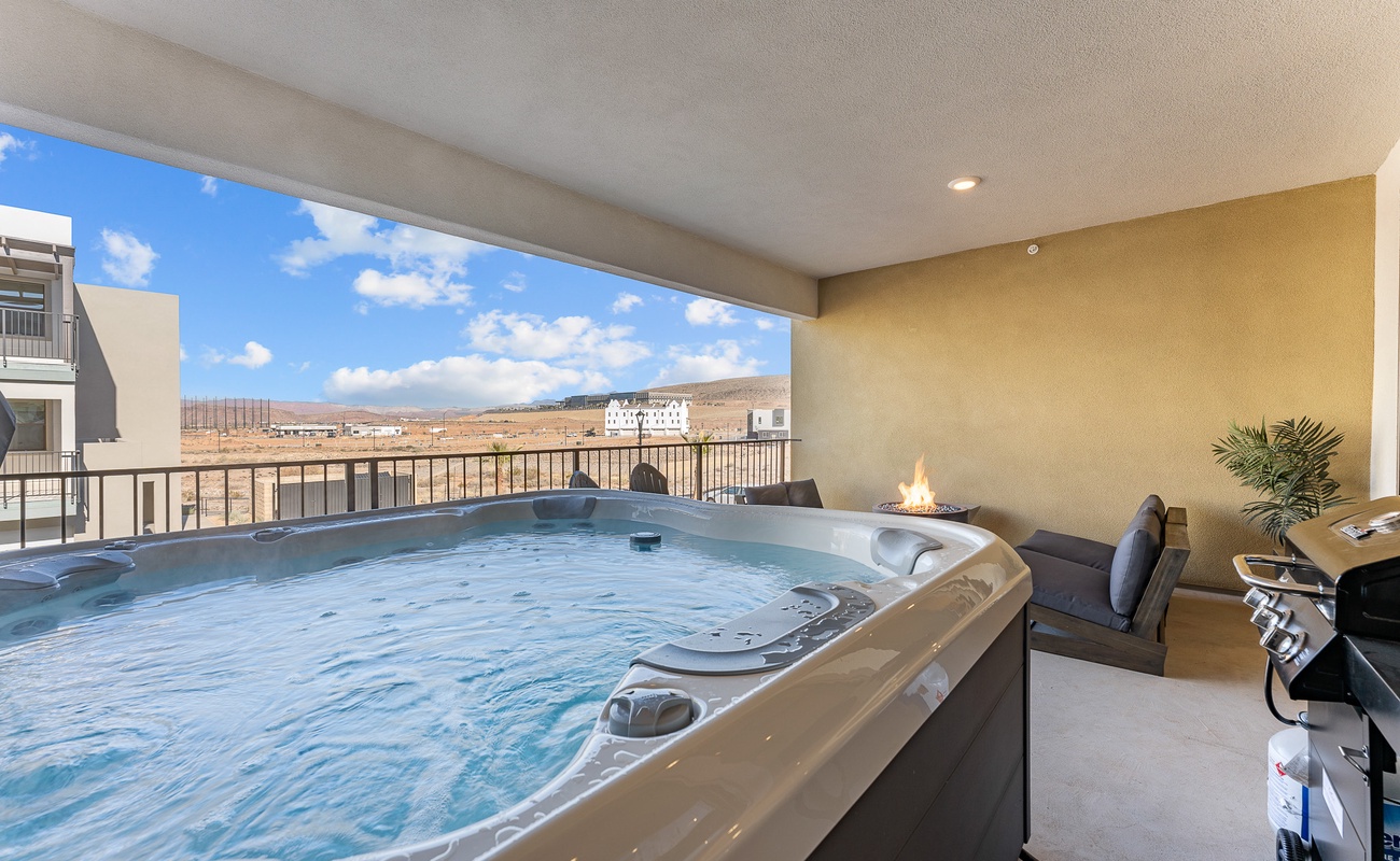 Private Hot Tub, Fire Table, Patio Furniture