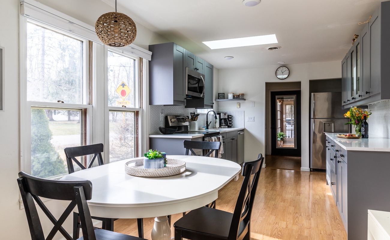 Open kitchen and dining area