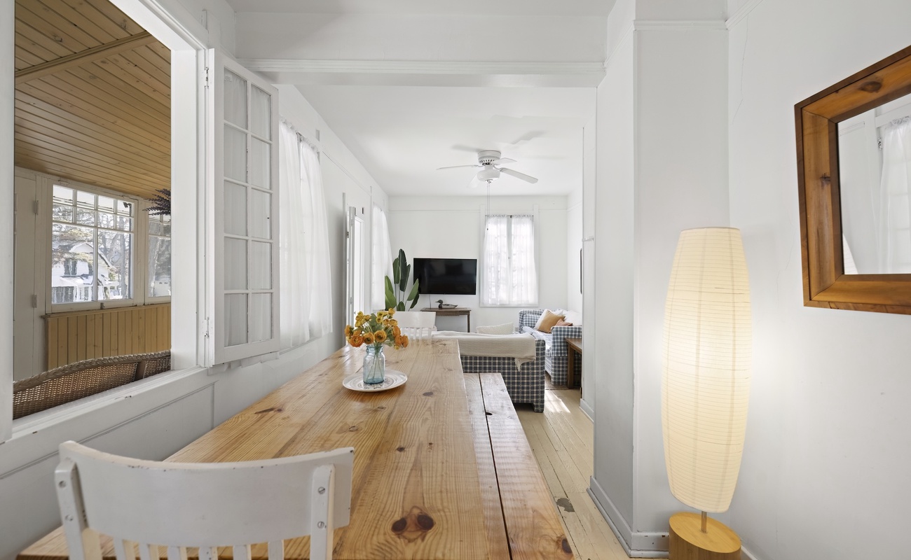 Dining room table and living area