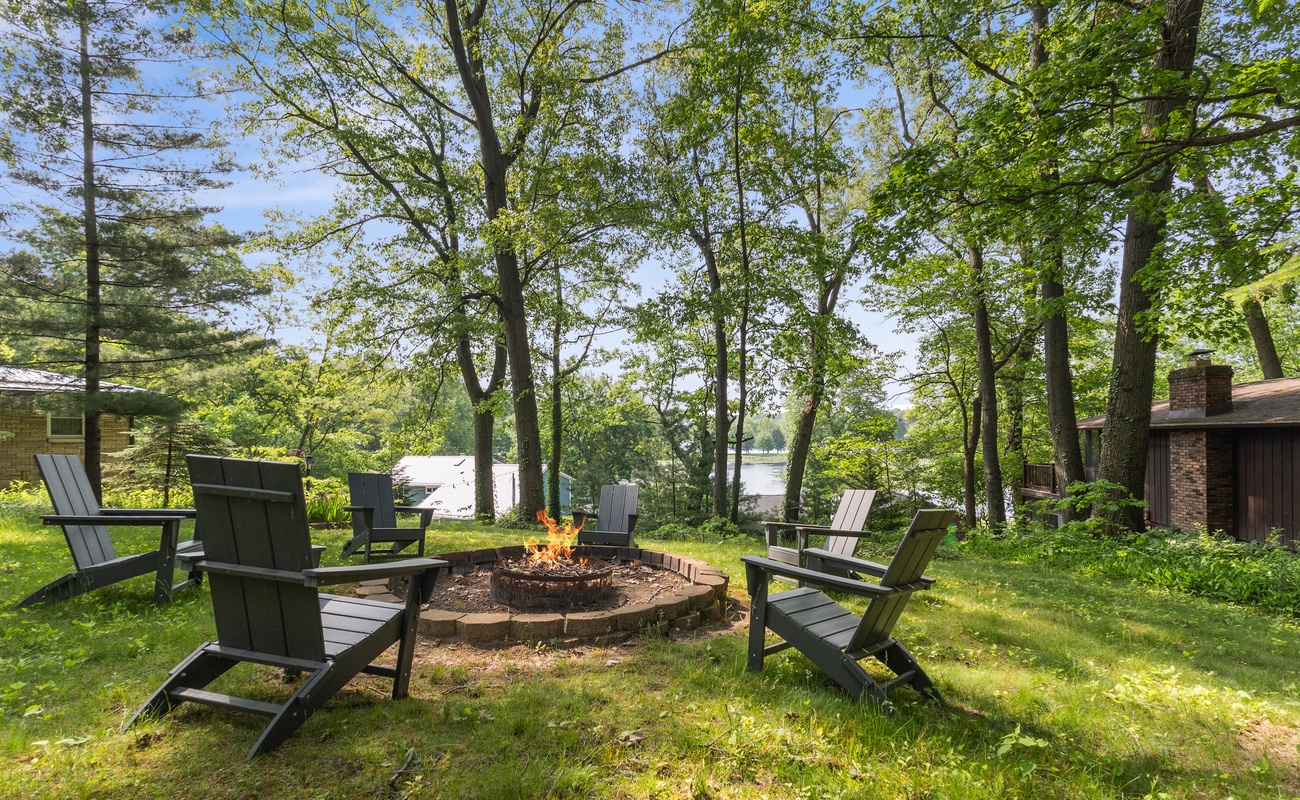 Enjoy a fire with views of Pine Lake!