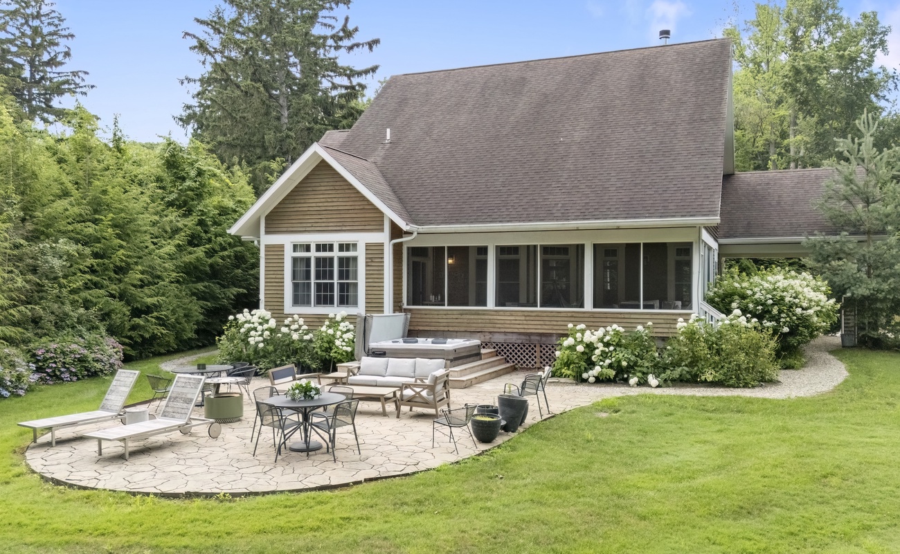 The patio offers plenty of seating for your whole group to relax together.