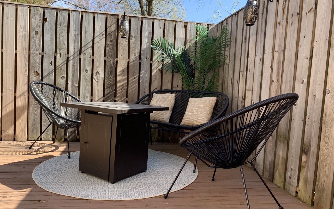 Comfortable patio seating makes it easy to kick back and savor the moment.