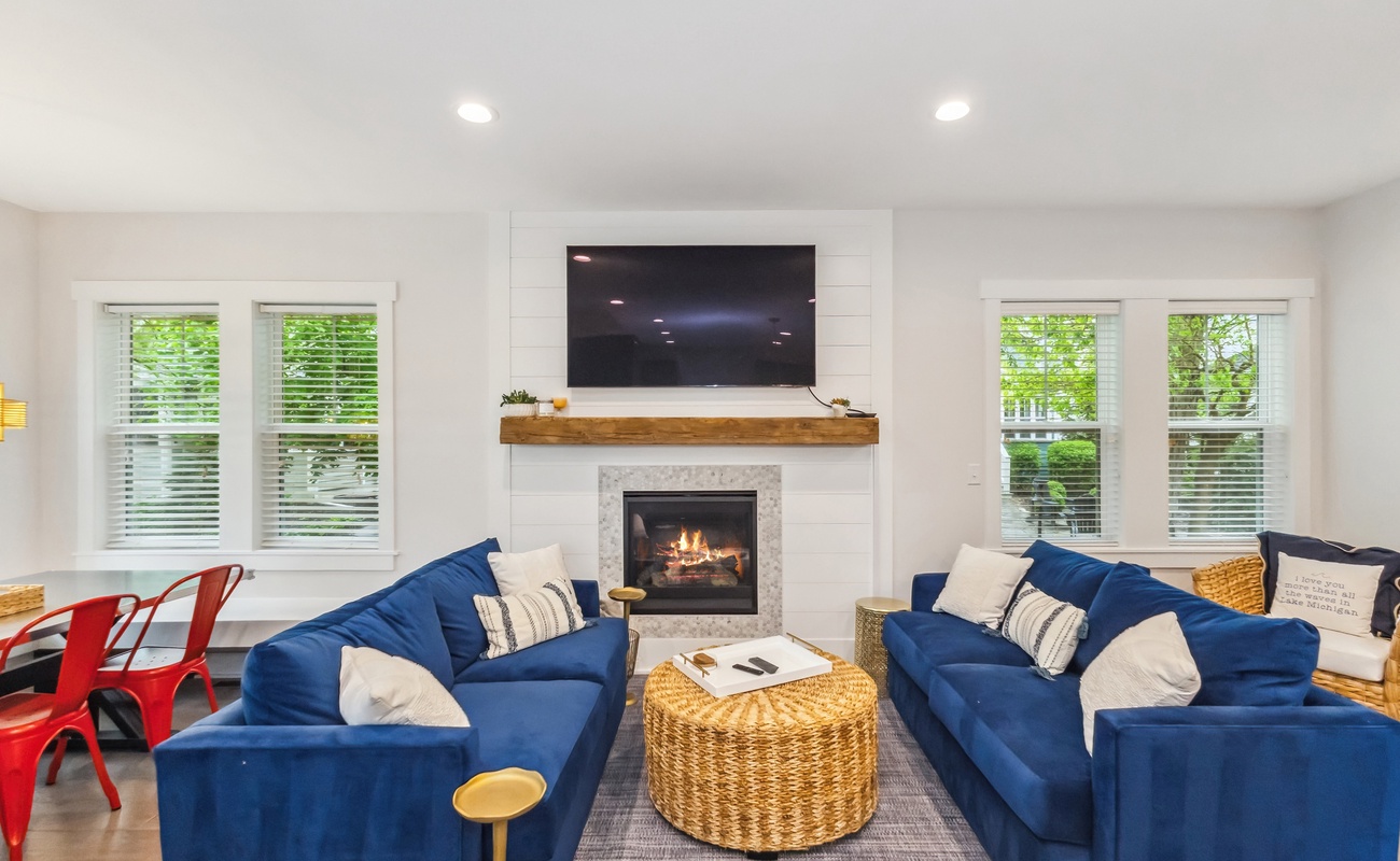 The living room with comfy sofas and a television