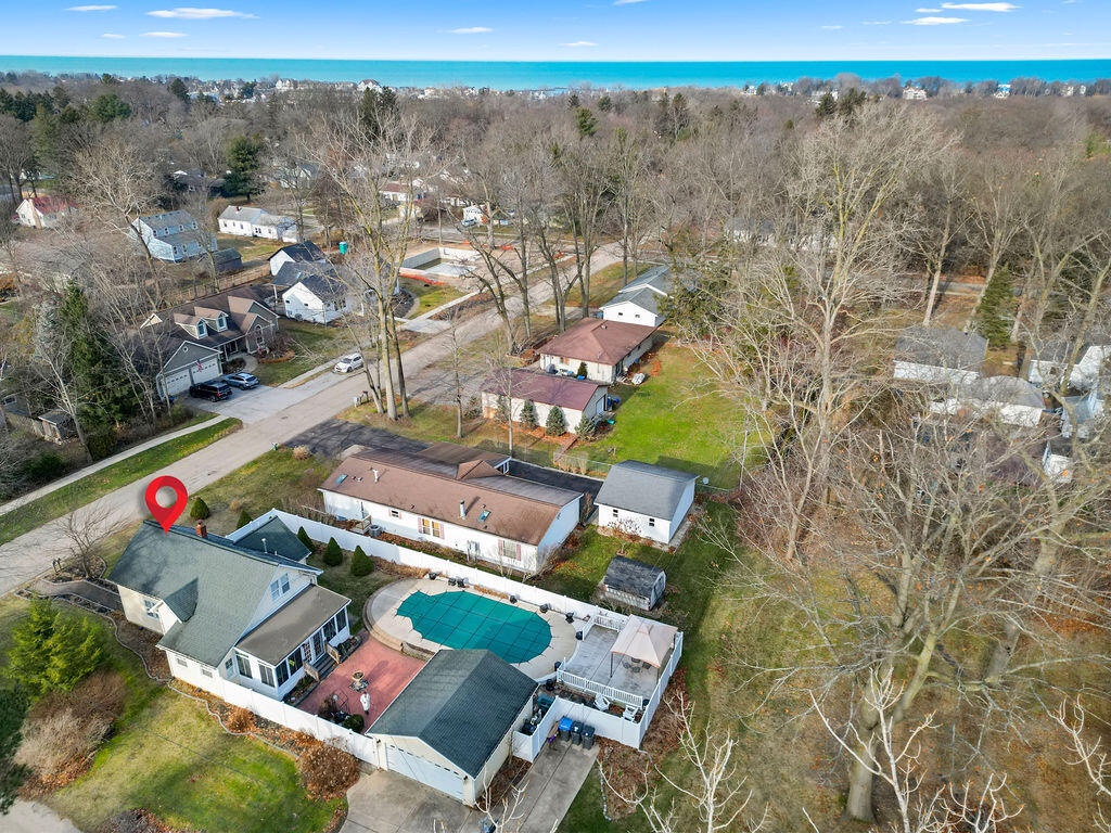 Aerial view, Lake Michigan in the background