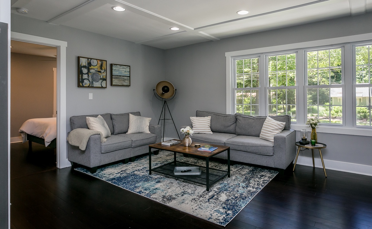 Sprawl out in this cozy living room near downtown Union Pier