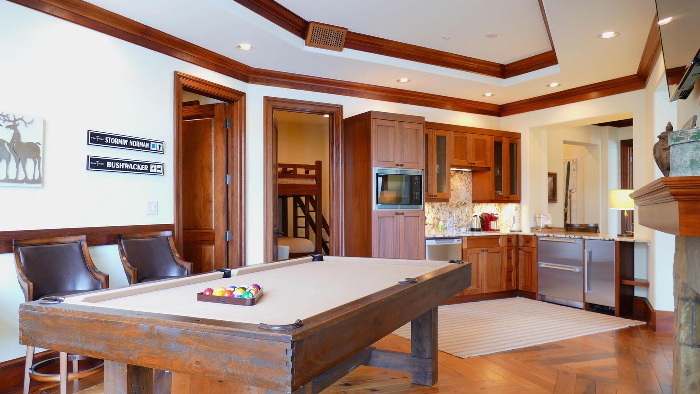 Pool Table and Downstairs Kitchen