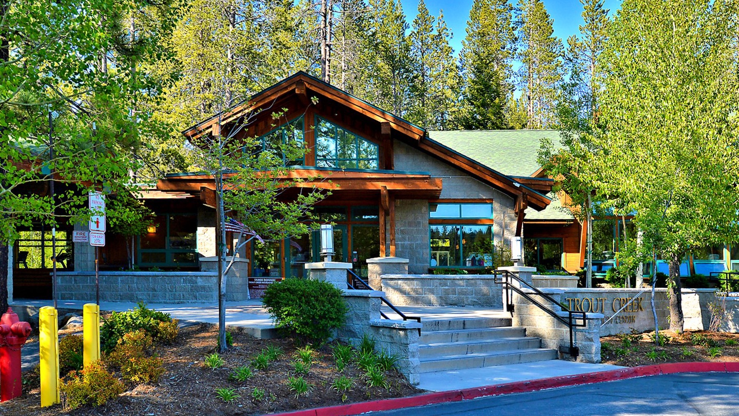 Outside the Trout Creek Rec Center: Wolfgang Vacation Cabin