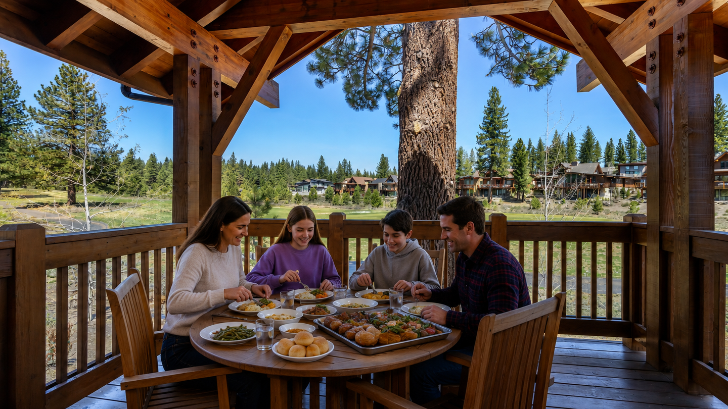 Picture your family gathered around the table on this covered patio, sharing a meal while pine-framed mountain views and fresh air create the perfect backdrop for togetherness.