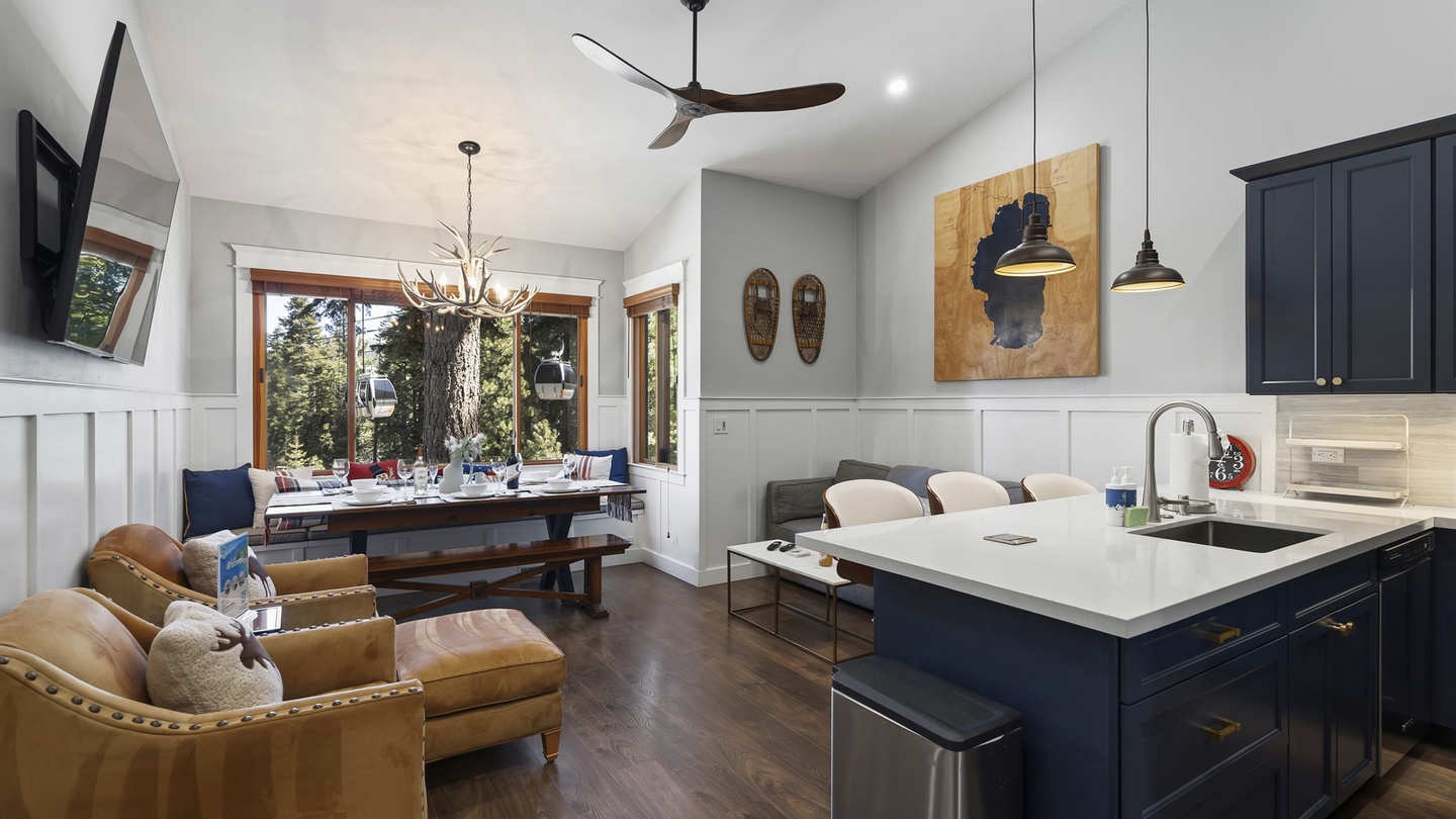 Relax in this elegant open-concept space where your kitchen flows into cozy living and dining areas, perfect for gathering with loved ones.