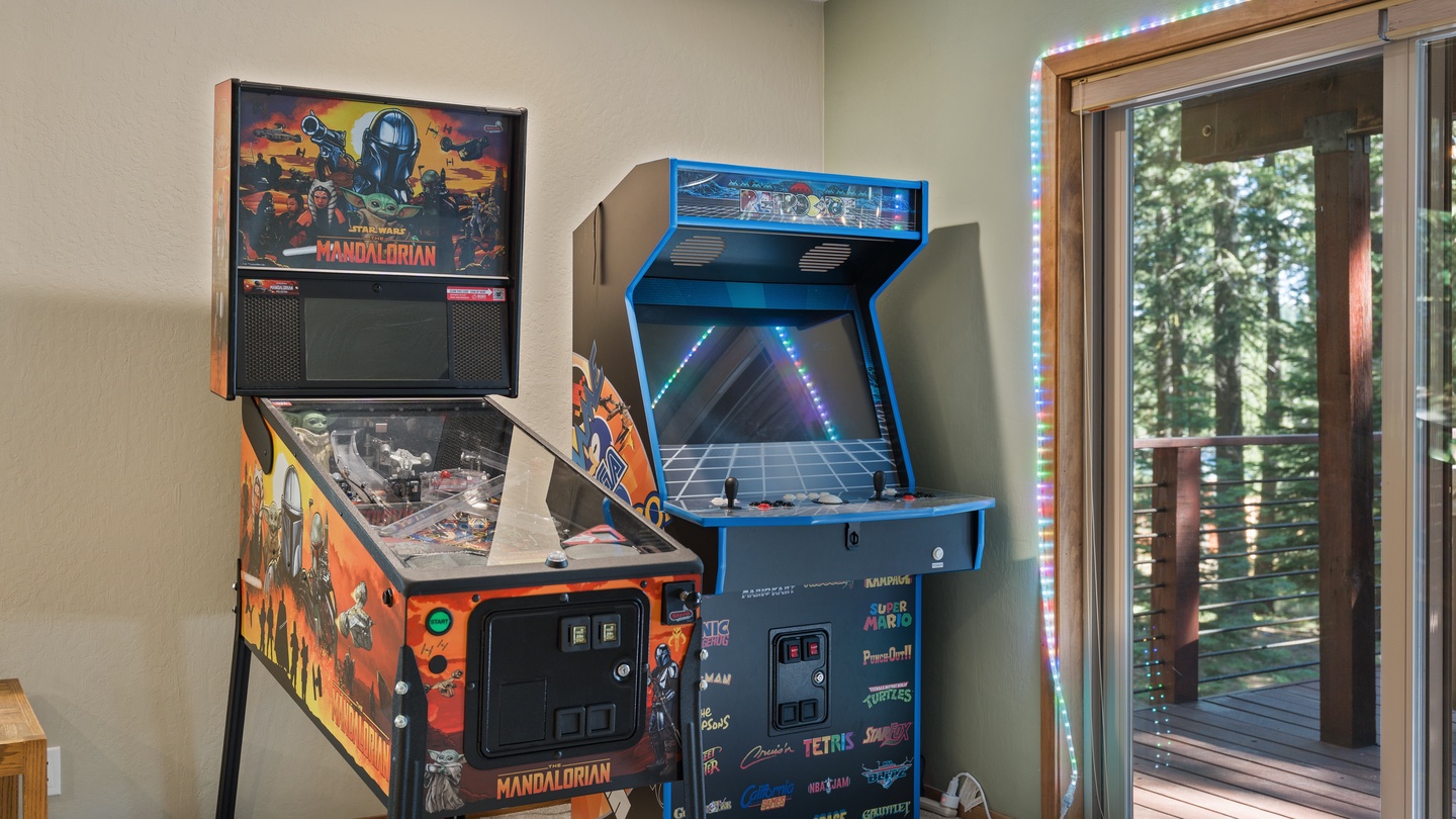 Challenge your friends to classic arcade games and pinball in your own game corner. Step outside to the private deck when you need some fresh mountain air.