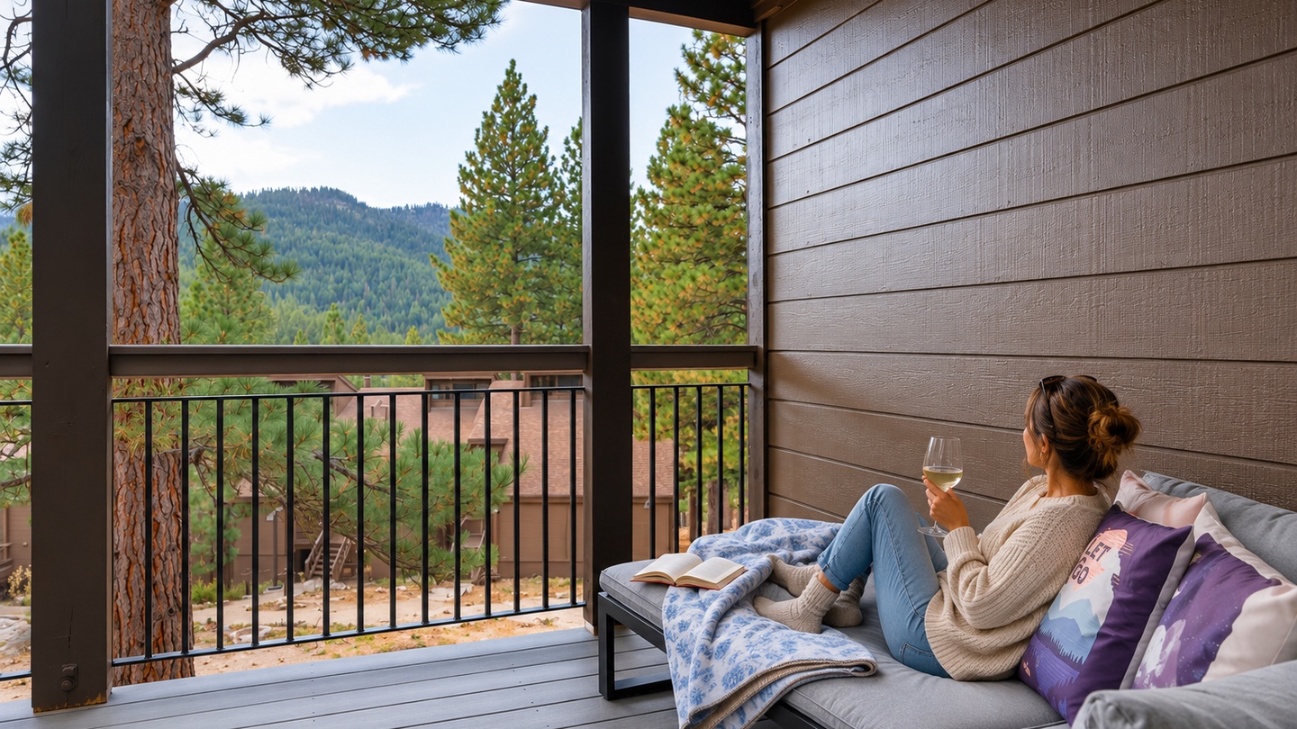 Curl up with a good book and your favorite drink on this cozy deck.