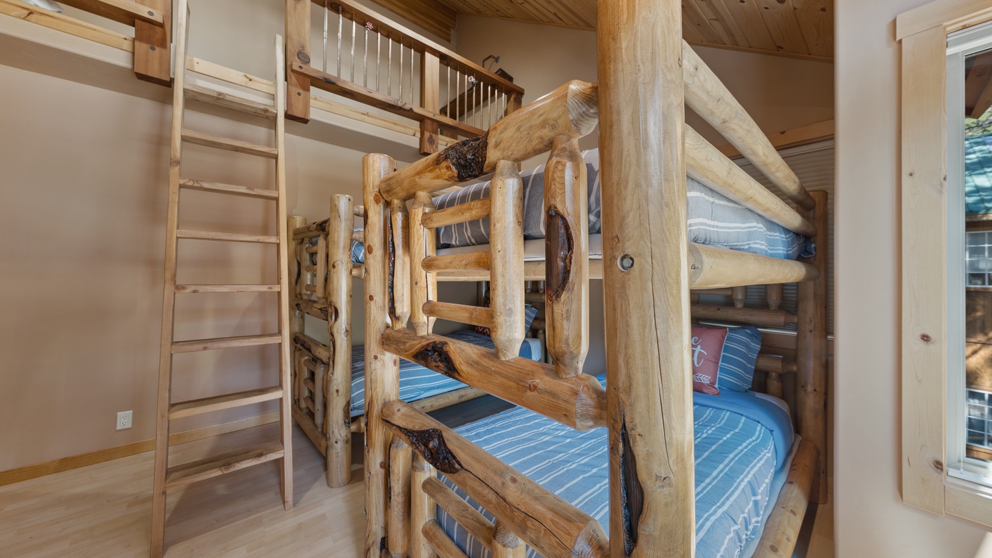 Your little adventurers will love this rustic log bunk bed, handcrafted from natural wood and designed to spark their imaginations. Two sleeping spots mean double the fun for bedtime stories and cozy mornings.