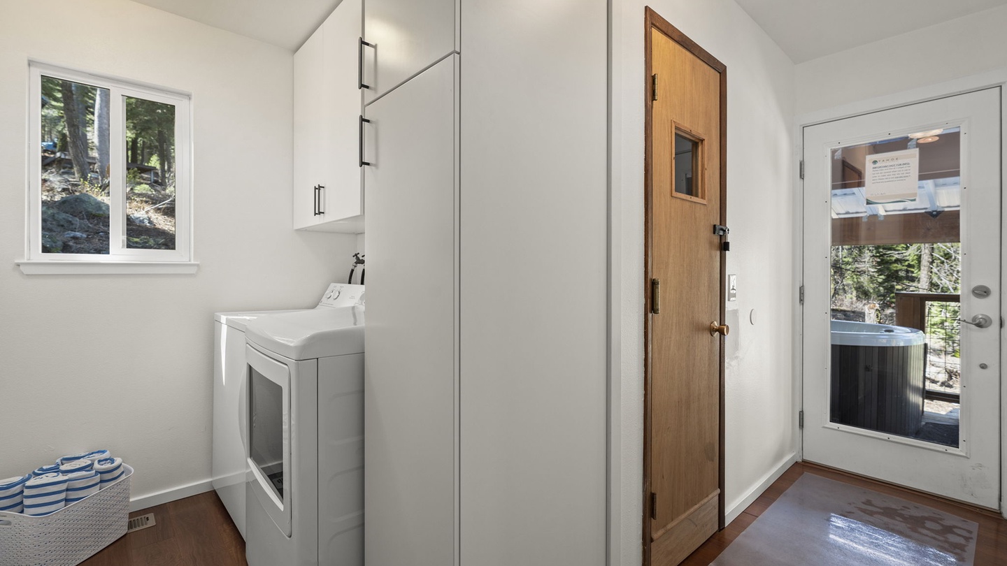 Your private laundry area keeps you organized with modern appliances and abundant storage space.