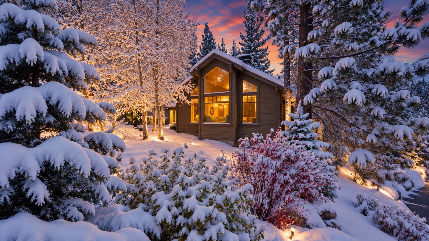 StoneHaven Twilight Snowy Mountain Cabin