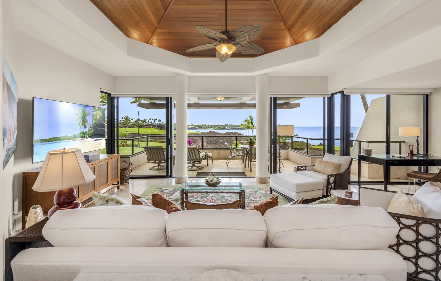 Relax in this open floor plan living room and take in the views.