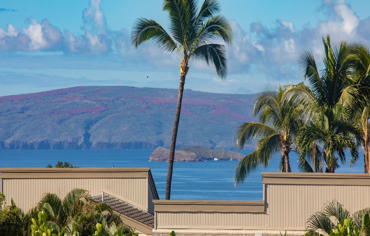 Perched above Wailea on the second floor, this 1,069-square-foot condo opens up sweeping ocean and golf course views from both the private lanai and the kitchen.