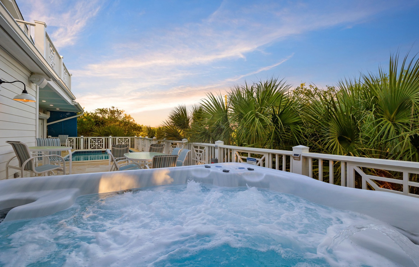Relax while watching the sunset in your private hot tub