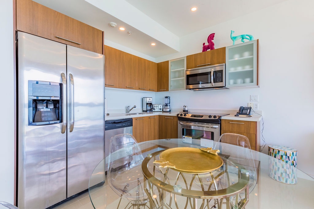 Dining table and kitchen