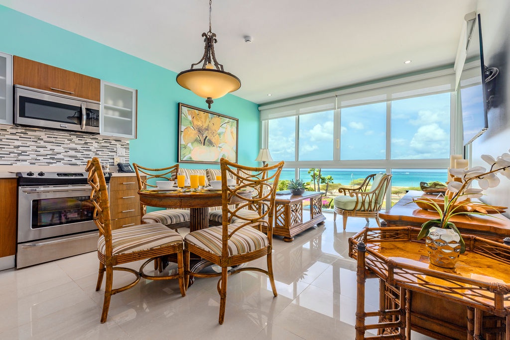 Dining table and living room