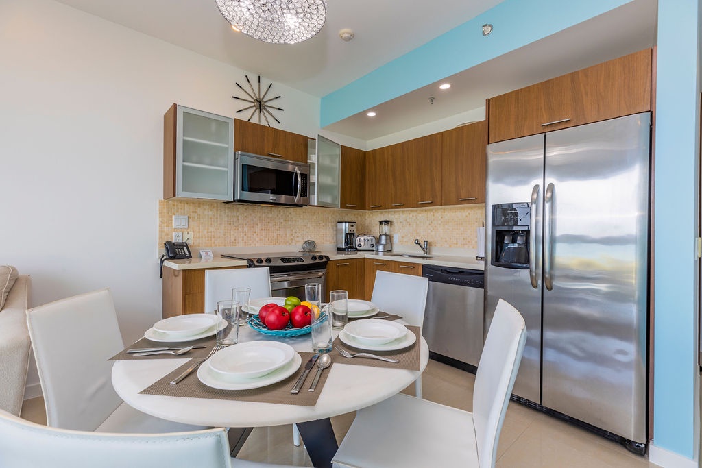 Dining table and kitchen