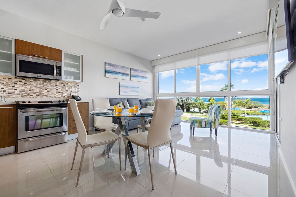Dining table and living room