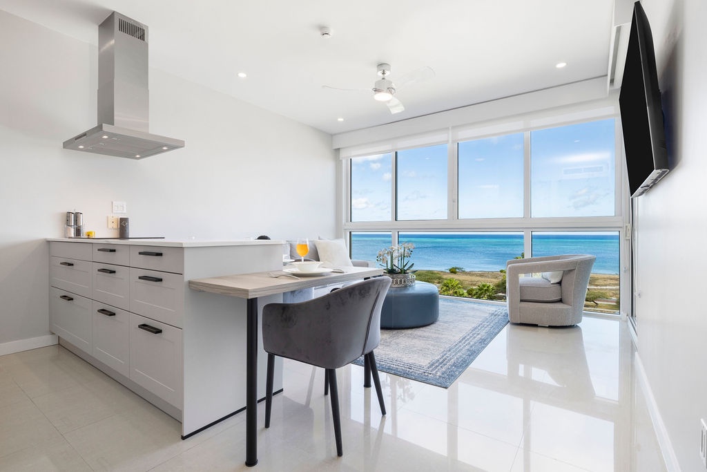 Living room and kitchen counter