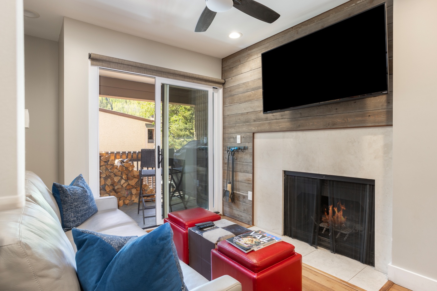 Living Room w/ TV & Fireplace