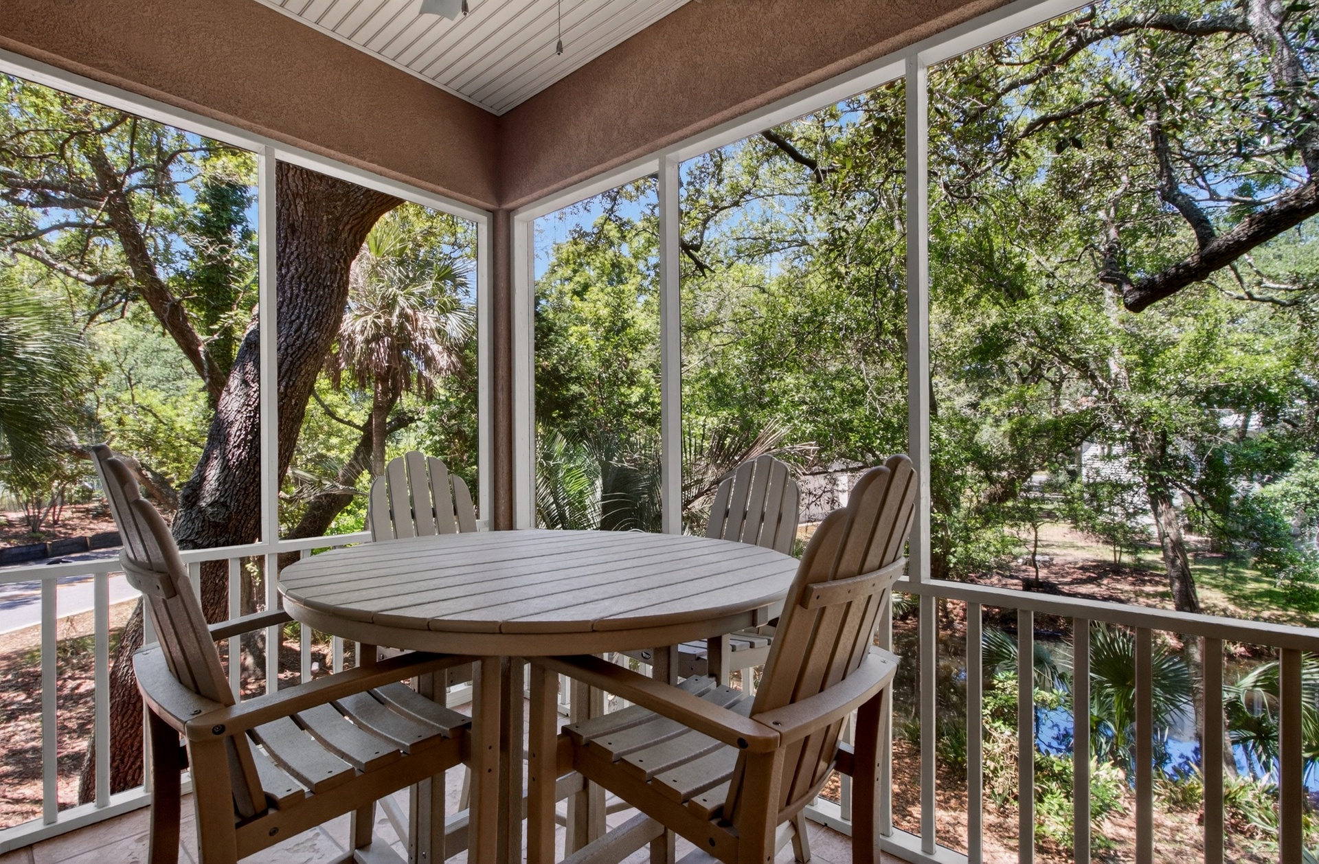 Step out onto your screened porch and soak in the tranquil forest views. Enjoy morning coffee or evening conversations surrounded by nature's peaceful canopy.