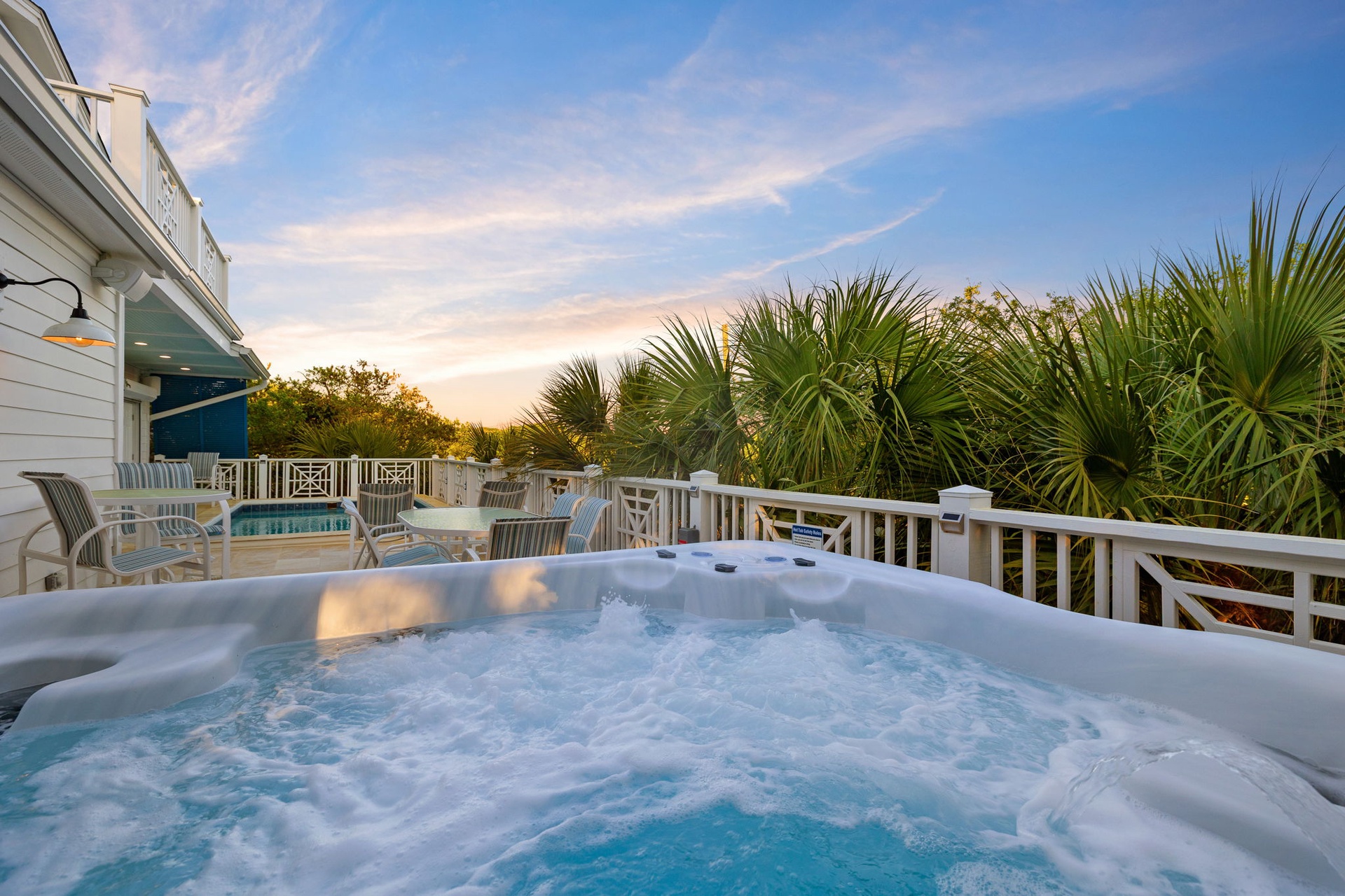 Relax while watching the sunset in your private hot tub
