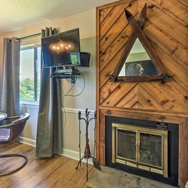 The Summit's cozy living area fireplace