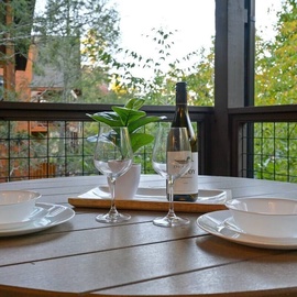 Hillside Haven's outdoor dining and seating area