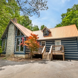 Nestled in lush forest, this charming lodge offers a serene retreat surrounded by lush trees and vibrant foliage.