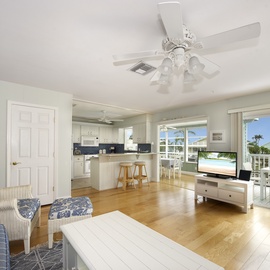 Living area with canal views