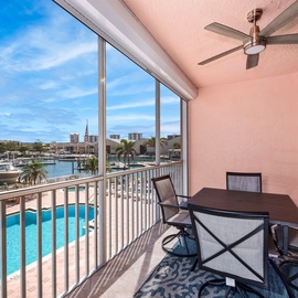 Balcony overlooking pool