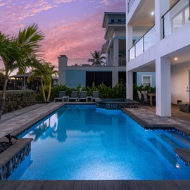 Heated pool with lights.