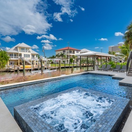 Enjoy the bubbling Spa and views.