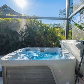 Soak your stress away in the private hot tub under the stars.