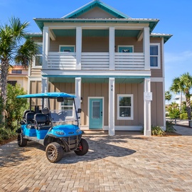 Front of home has parking for 5 vehicles plus golf cart