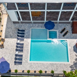 Aerial view of the expansive backyard.