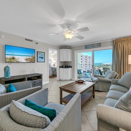 Welcome to Islander Beach Resort 513 - The Beach Retreat! Your bright living space offers gorgeous views and comfy seating for relaxing after beach days.