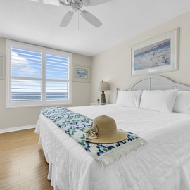 Drift into peaceful sleep in your coastal bedroom with crisp linens, ocean views, and thoughtful beach-themed touches.