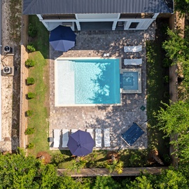 Aerial view of the spacious backyard.