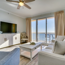 Sink into plush seating while ocean breezes flow through your private balcony doors and breathtaking sea views stretch endlessly beyond.