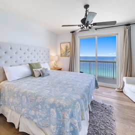 Wake up to breathtaking ocean views from your private bedroom, where coastal blues meet comfort and the sea stretches endlessly beyond your window.
