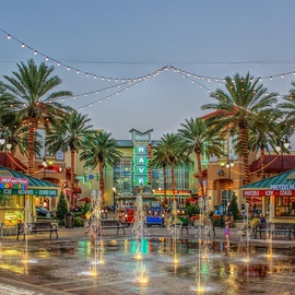 Entertainment district with fountains, dining, and shops creates a vibrant nearby destination for your vacation adventures.