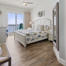 Wake up to stunning ocean views from your comfortable coastal bedroom, where sea-themed linens and calming décor create your perfect beach retreat.