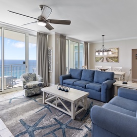 Relax in your oceanfront living space with stunning sea views through floor-to-ceiling windows and your private balcony just steps away.